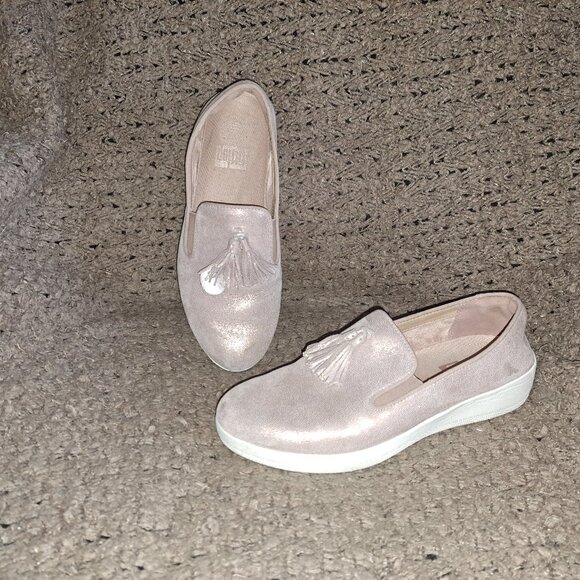 FITFLOP-Superskate Tassel-Pink Shimmery Loafer-Comfort-Sz 8.5-Excellent - Picture 1 of 8